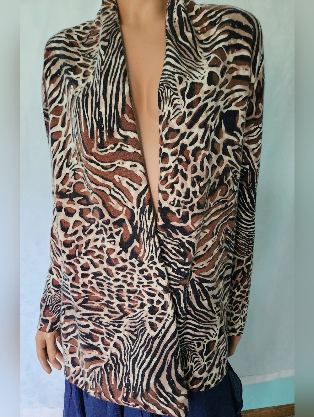 Neiman Marcus Cashmere Leopard Cardigan Ombre Animal Print Open Front Sz M